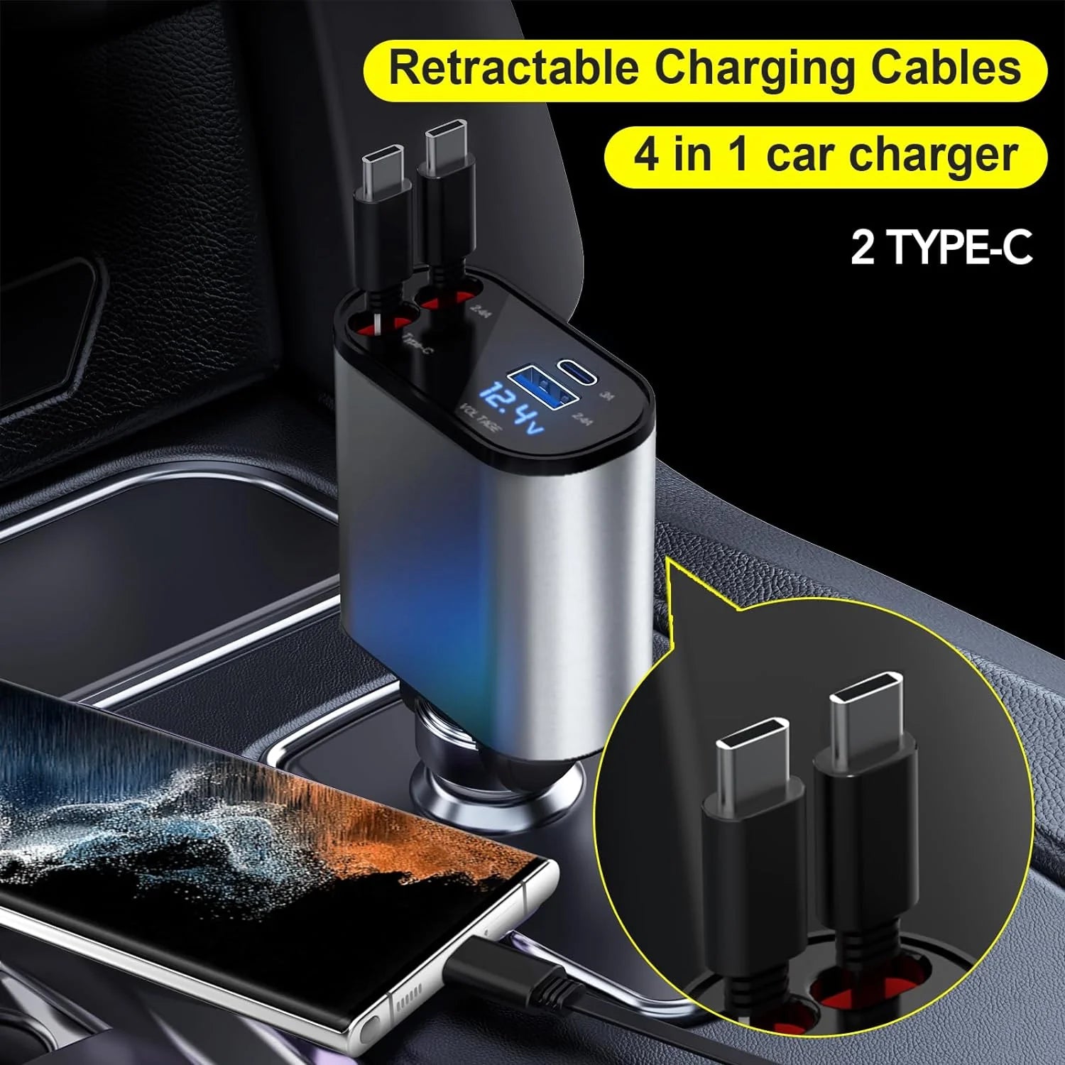 4-in-1 Retractable Fast Car Charger