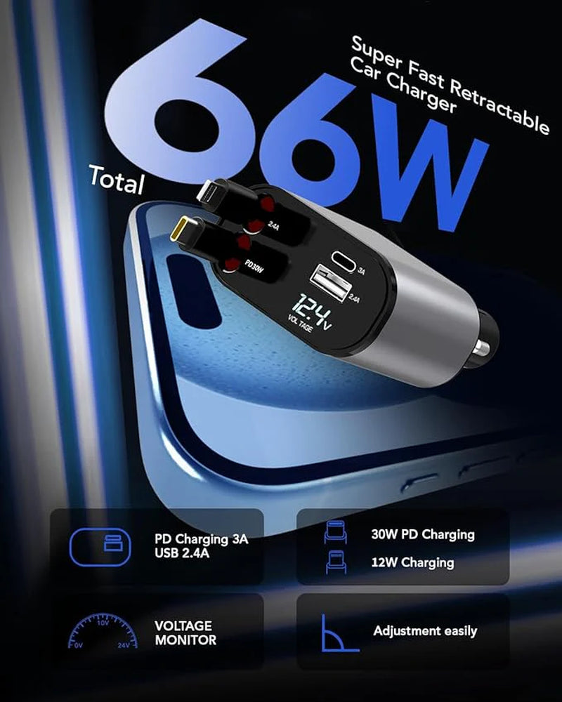 4-in-1 Retractable Fast Car Charger